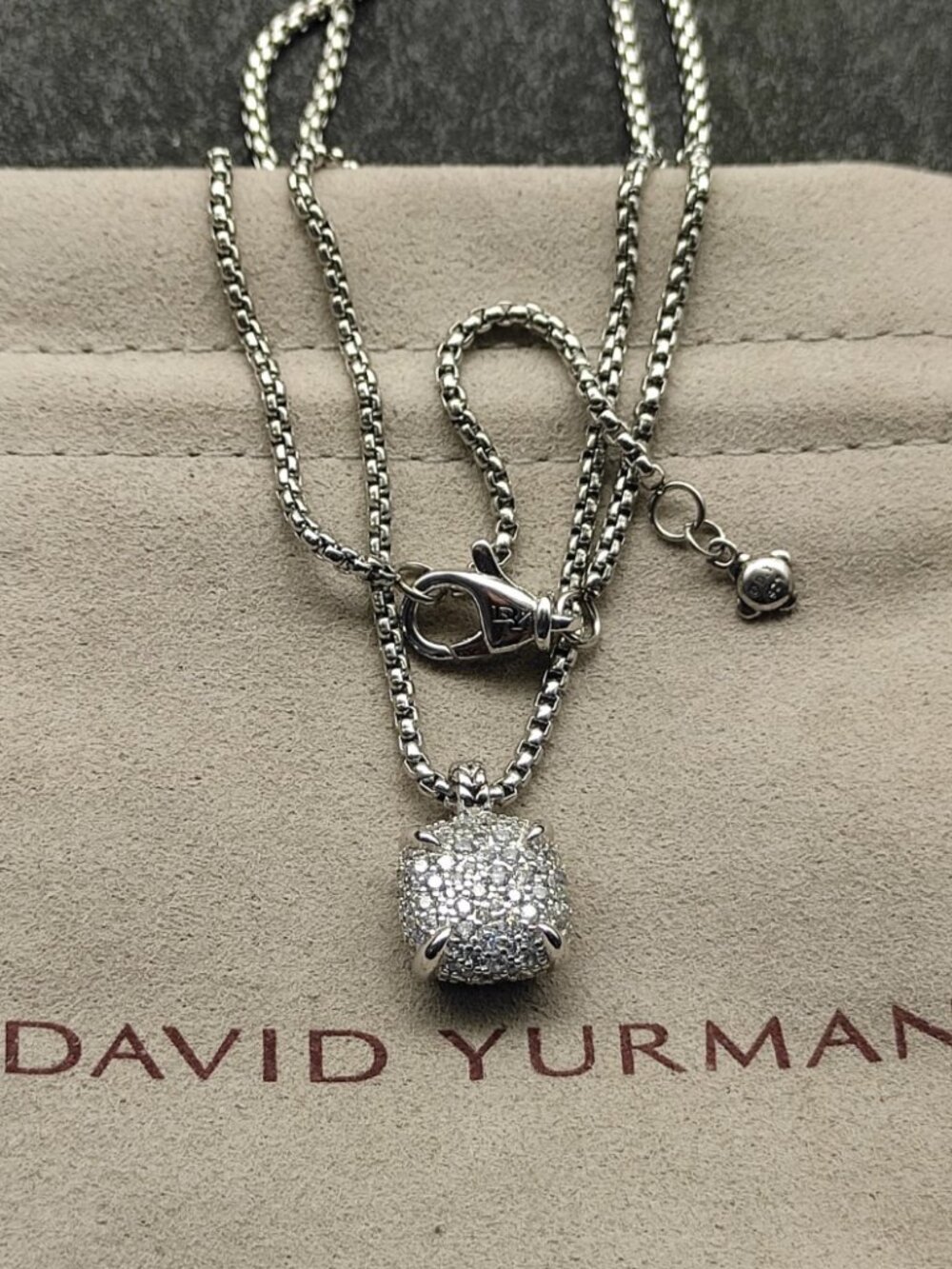 David Yurman Silver Four-Prong Pavé Diamond Necklace